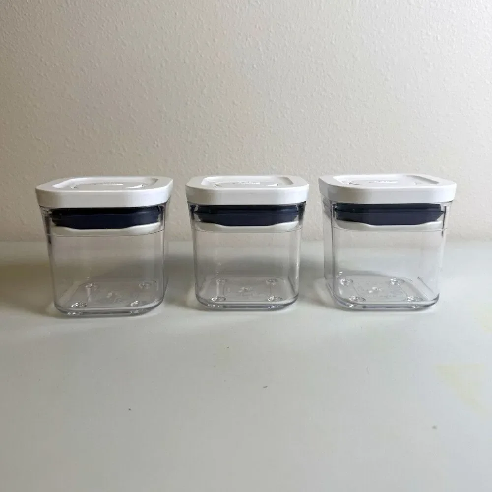 OXO POP Stackable Square Clear Food Storage Containers Snap Lids Set of 3 0.2qt